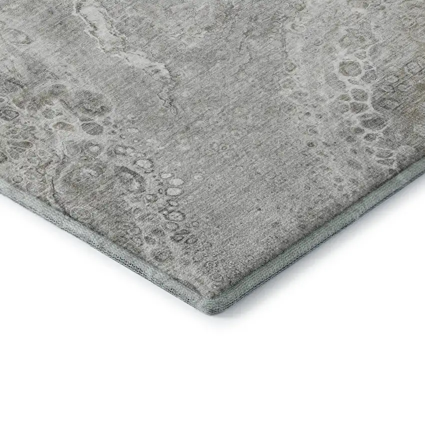Silver And Gray Abstract Washable Area Rug With UV Protection Photo 6