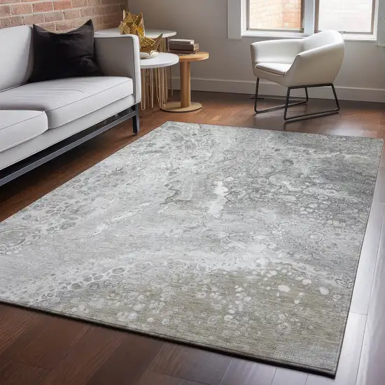 Silver And Gray Abstract Washable Area Rug With UV Protection Photo 2
