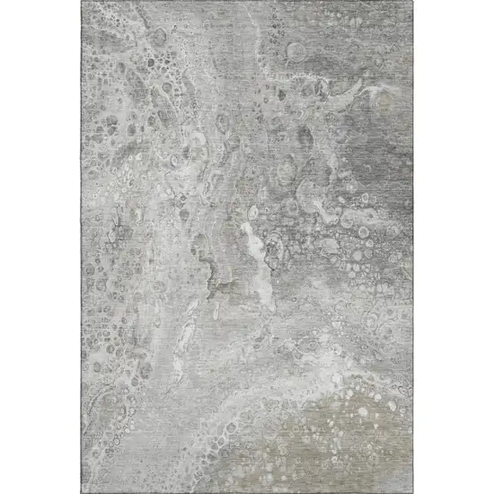 Silver And Gray Abstract Washable Area Rug With UV Protection Photo 4