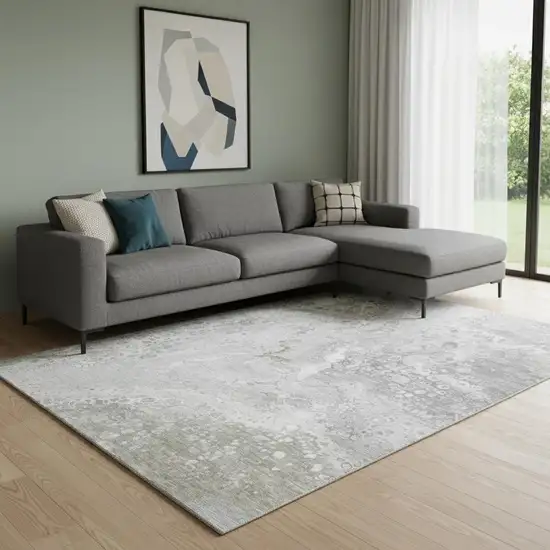 Silver And Gray Abstract Washable Area Rug With UV Protection Photo 1