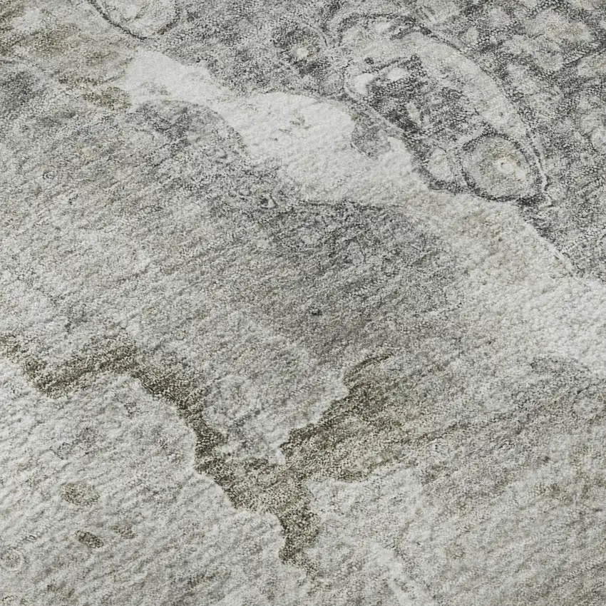 Silver And Gray Abstract Washable Area Rug With UV Protection Photo 1