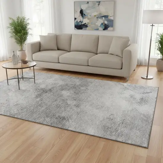 Silver And Gray Abstract Washable Area Rug With UV Protection Photo 2