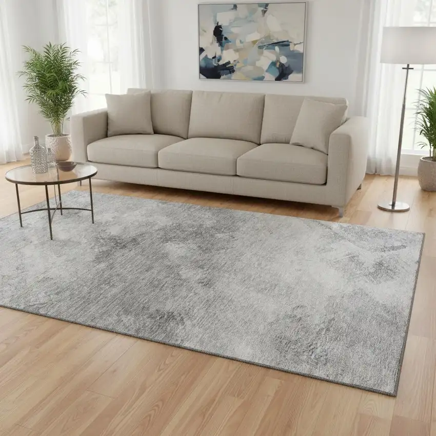 Silver And Gray Abstract Washable Area Rug With UV Protection Photo 2