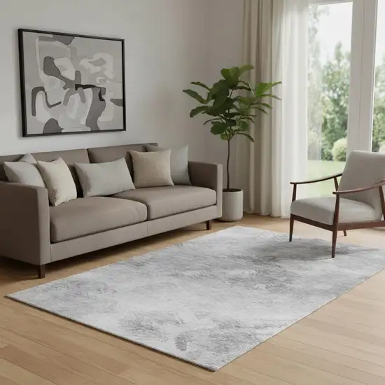 Silver And Gray Abstract Washable Area Rug With UV Protection Photo 1