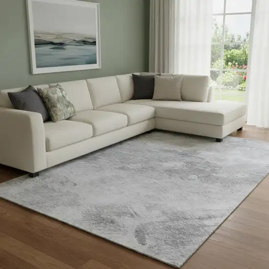 Silver And Gray Abstract Washable Area Rug With UV Protection Photo 1