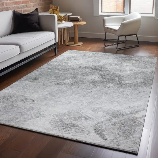 Silver And Gray Abstract Washable Area Rug With UV Protection Photo 5