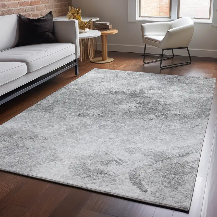 Silver And Gray Abstract Washable Area Rug With UV Protection Photo 4