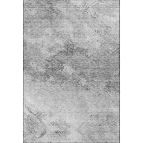 Silver And Gray Abstract Washable Area Rug With UV Protection Photo 3