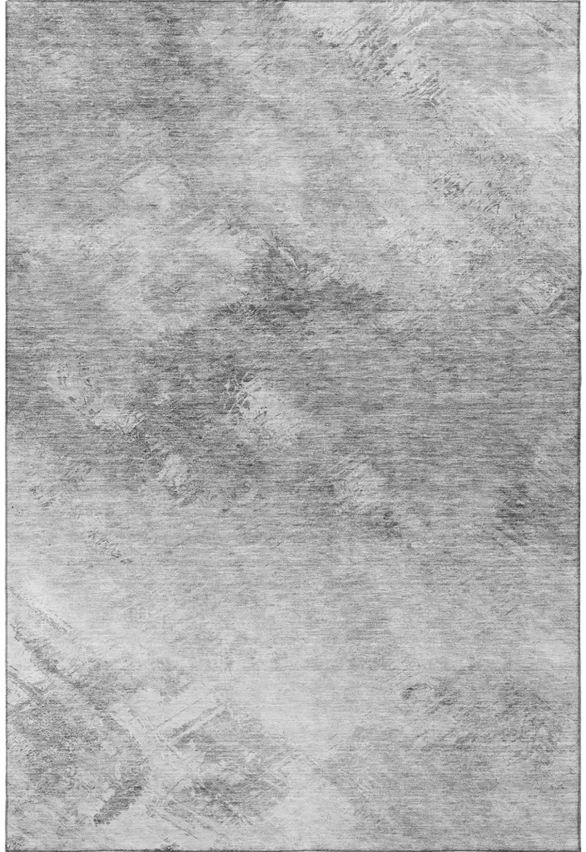 Silver And Gray Abstract Washable Area Rug With UV Protection Photo 3