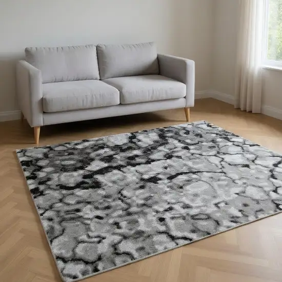 Silver And Gray Abstract Washable Area Rug With UV Protection Photo 2