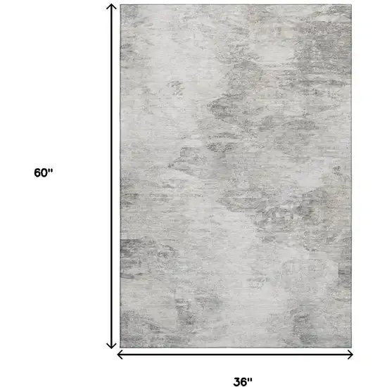 Silver And Gray Abstract Washable Area Rug With UV Protection Photo 3