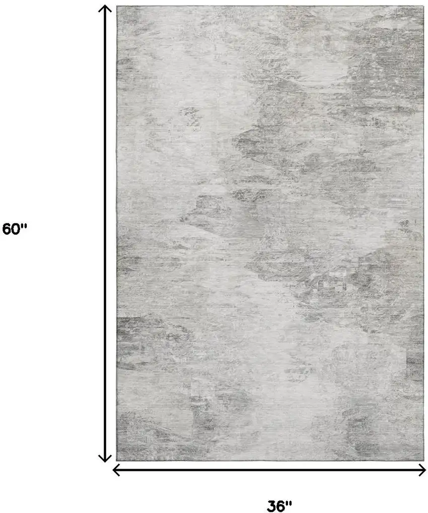 Silver And Gray Abstract Washable Area Rug With UV Protection Photo 3