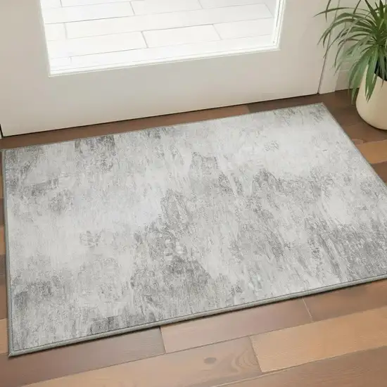 Silver And Gray Abstract Washable Area Rug With UV Protection Photo 1