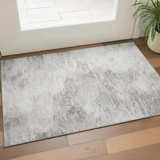 Silver And Gray Abstract Washable Area Rug With UV Protection Photo 1