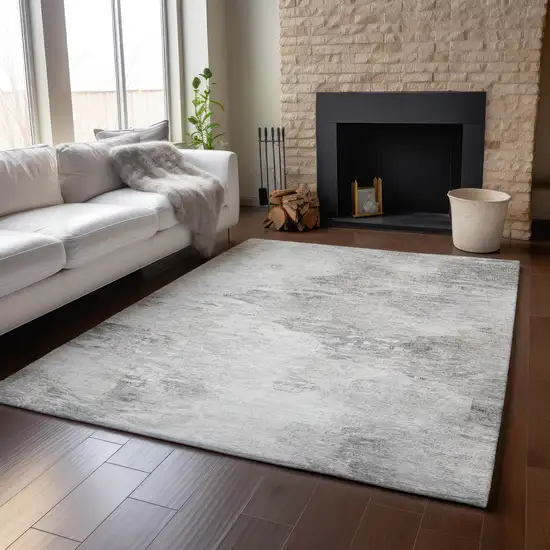Silver And Gray Abstract Washable Area Rug With UV Protection Photo 7