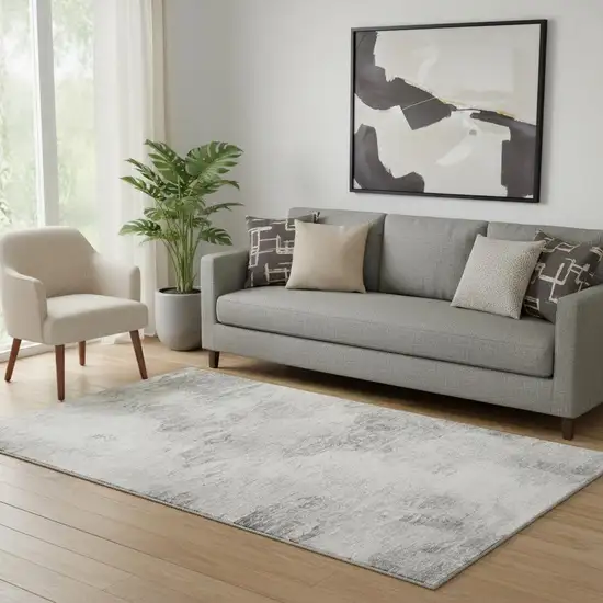 Silver And Gray Abstract Washable Area Rug With UV Protection Photo 1