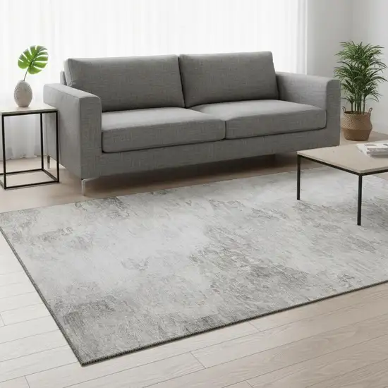 Silver And Gray Abstract Washable Area Rug With UV Protection Photo 2