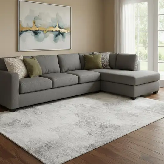 Silver And Gray Abstract Washable Area Rug With UV Protection Photo 1