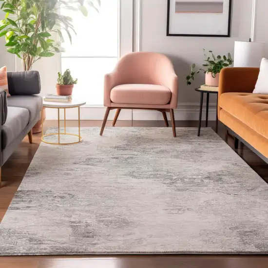 Silver And Gray Abstract Washable Area Rug With UV Protection Photo 5