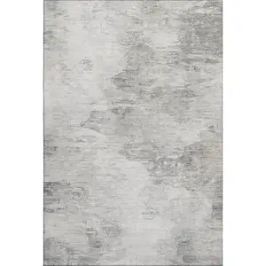 Photo of Silver And Gray Abstract Washable Area Rug With UV Protection