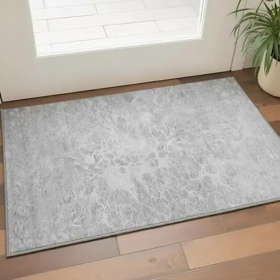 Silver And Gray Abstract Washable Area Rug With UV Protection Photo 2