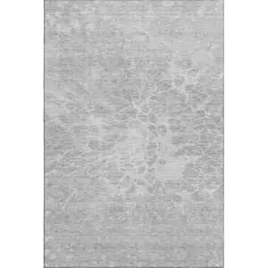 Photo of Silver And Gray Abstract Washable Area Rug With UV Protection