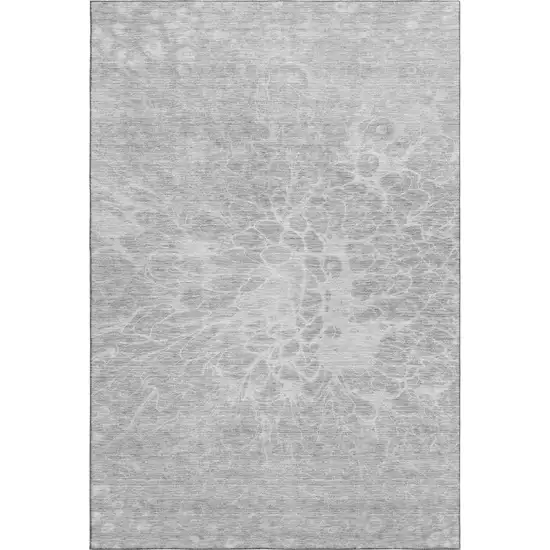 Silver And Gray Abstract Washable Area Rug With UV Protection Photo 1