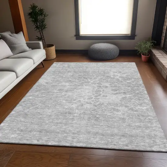 Silver And Gray Abstract Washable Area Rug With UV Protection Photo 5