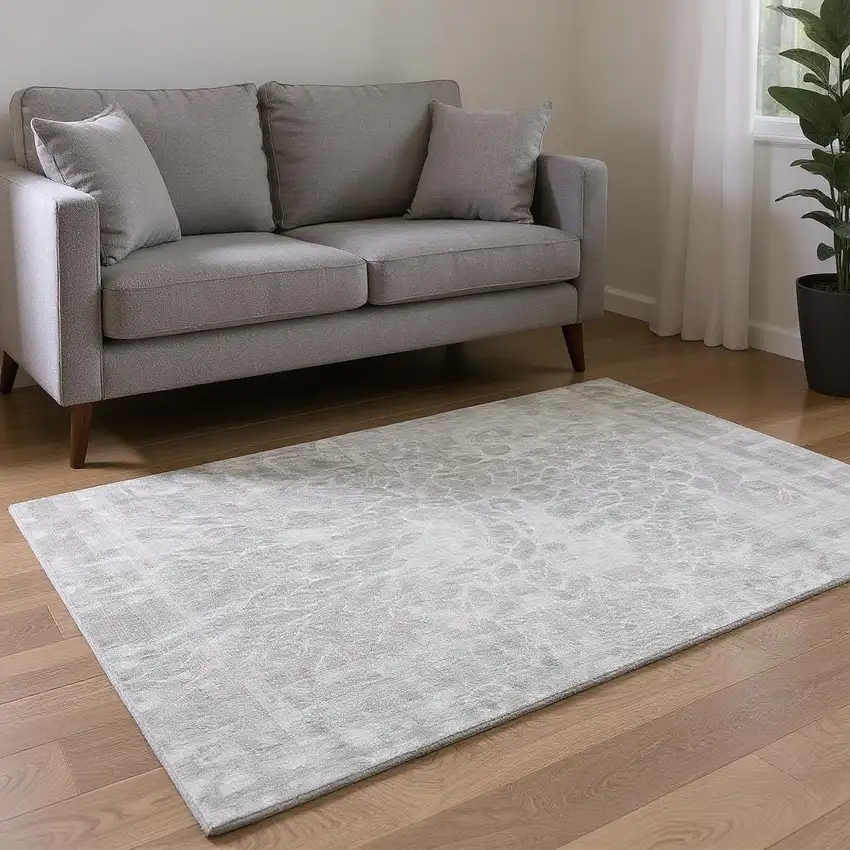 Silver And Gray Abstract Washable Area Rug With UV Protection Photo 2