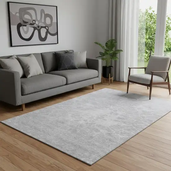 Silver And Gray Abstract Washable Area Rug With UV Protection Photo 1