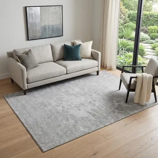 Silver And Gray Abstract Washable Area Rug With UV Protection Photo 1
