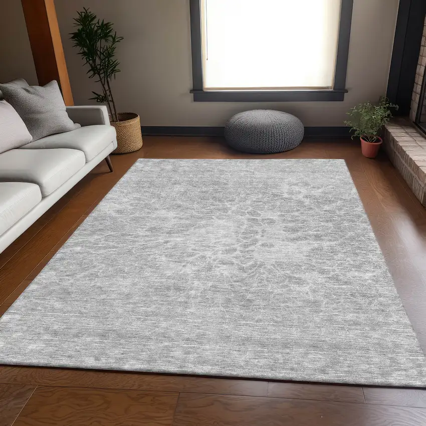Silver And Gray Abstract Washable Area Rug With UV Protection Photo 5