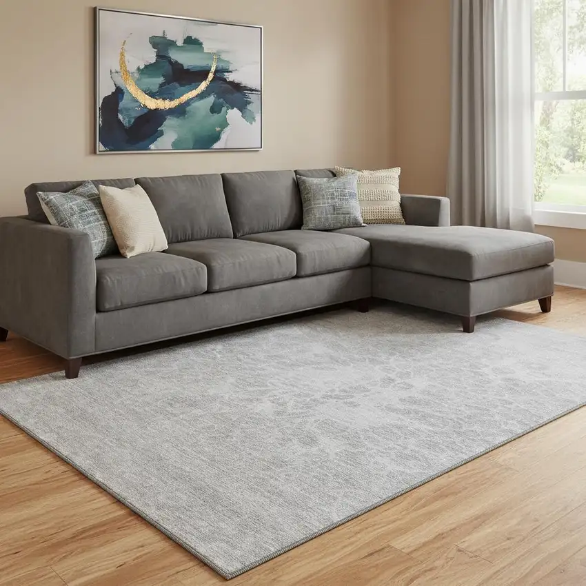 Silver And Gray Abstract Washable Area Rug With UV Protection Photo 1