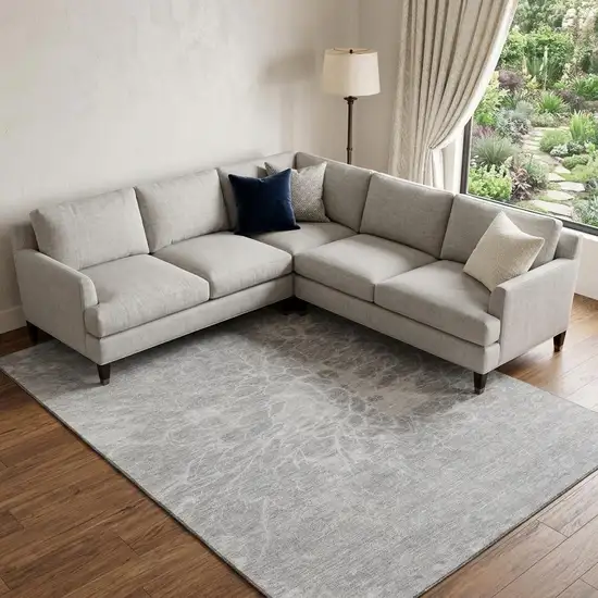 Silver And Gray Abstract Washable Area Rug With UV Protection Photo 1