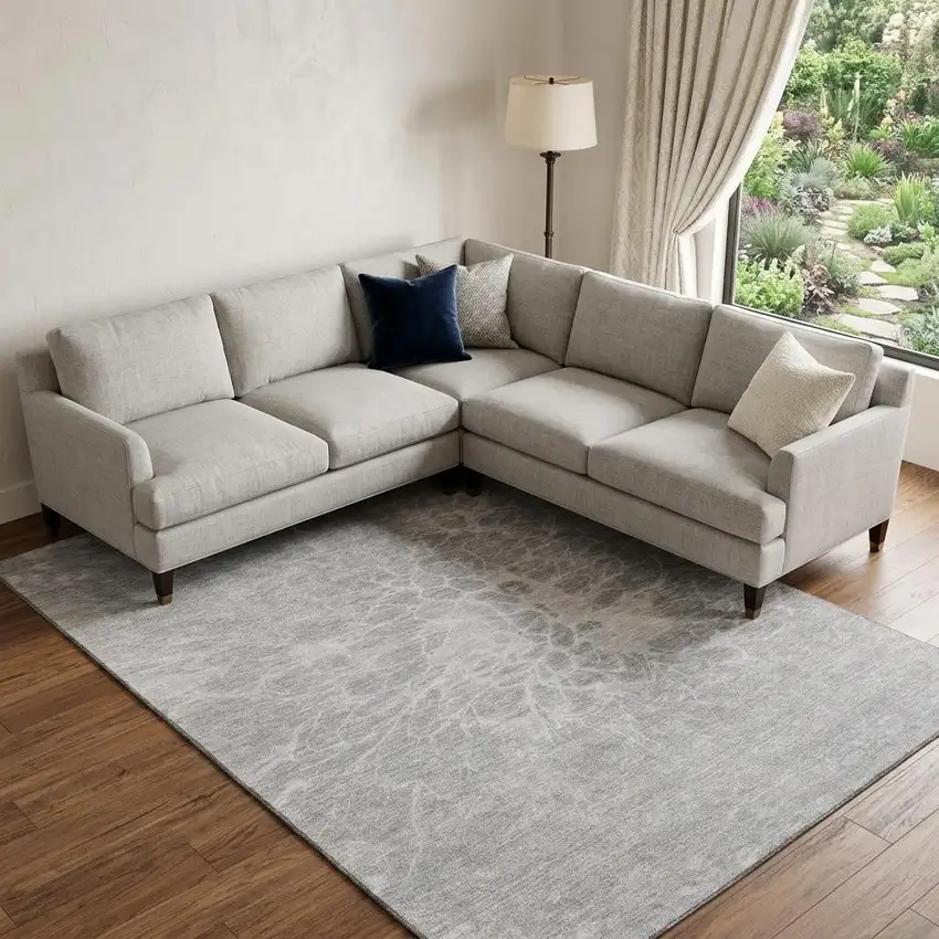 Silver And Gray Abstract Washable Area Rug With UV Protection Photo 1
