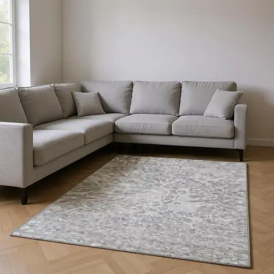 Silver And Gray Abstract Washable Area Rug With UV Protection Photo 2