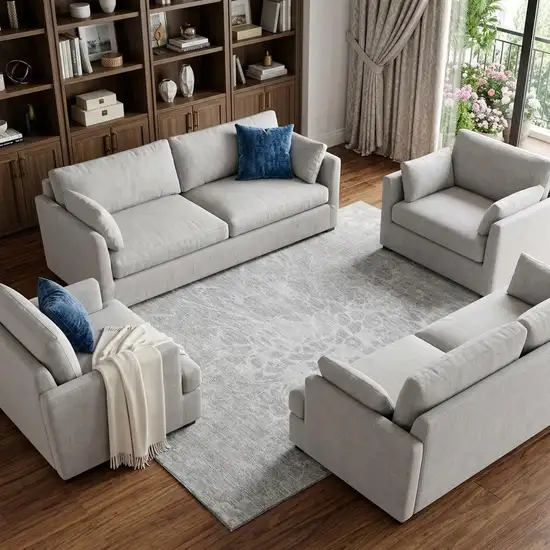 Silver And Gray Abstract Washable Area Rug With UV Protection Photo 1