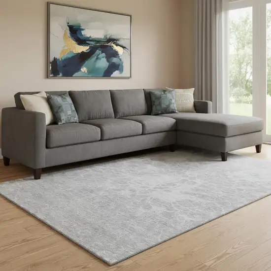 Silver And Gray Abstract Washable Area Rug With UV Protection Photo 1