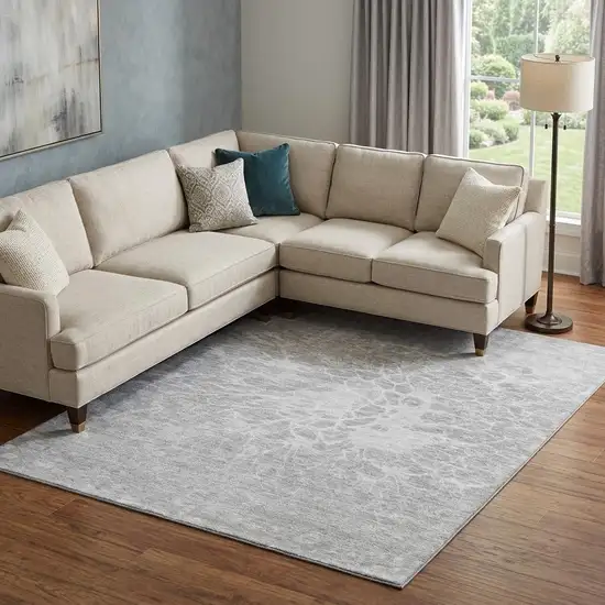 Silver And Gray Abstract Washable Area Rug With UV Protection Photo 1