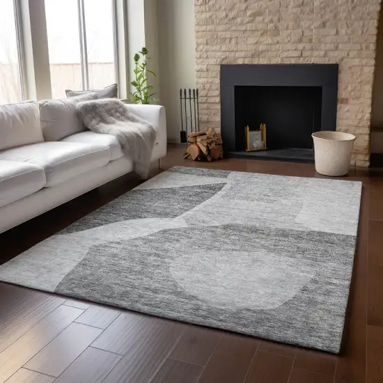 Silver And Gray Abstract Washable Area Rug With UV Protection Photo 5
