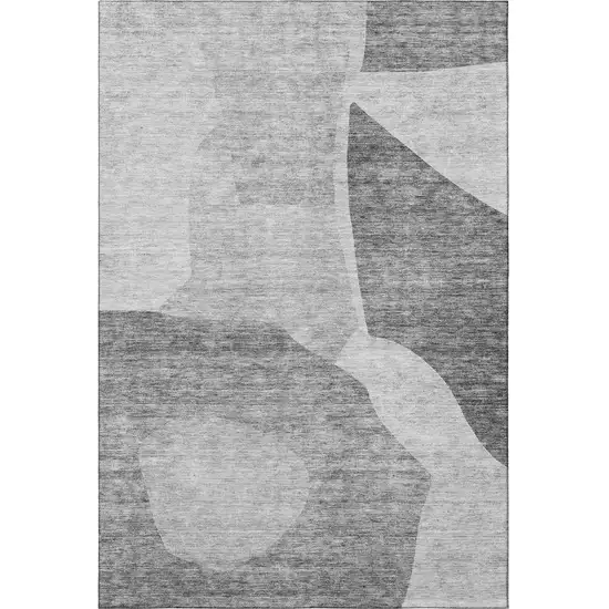 Silver And Gray Abstract Washable Area Rug With UV Protection Photo 3