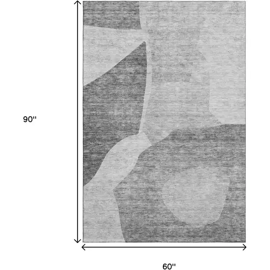 Silver And Gray Abstract Washable Area Rug With UV Protection Photo 3