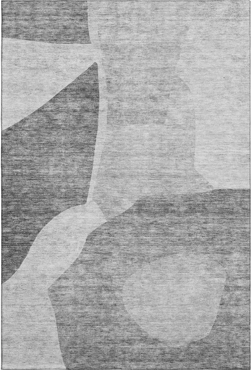 Silver And Gray Abstract Washable Area Rug With UV Protection Photo 1