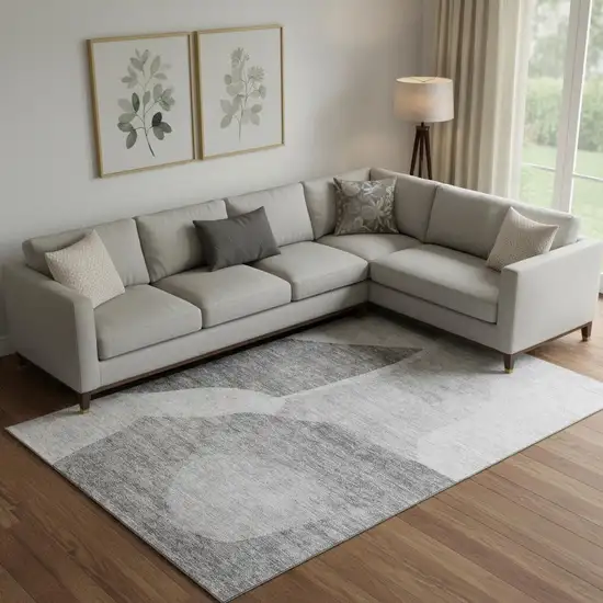 Silver And Gray Abstract Washable Area Rug With UV Protection Photo 1