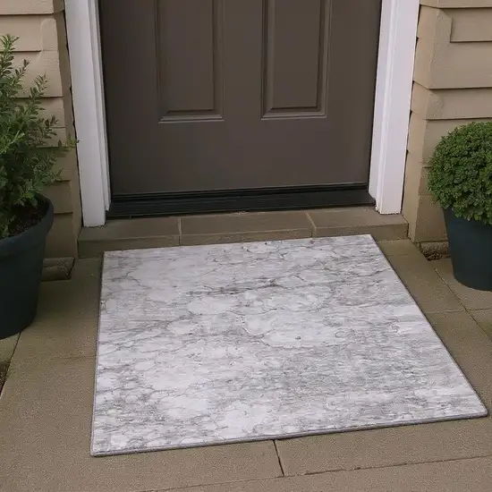 Silver And Gray Abstract Washable Area Rug With UV Protection Photo 2