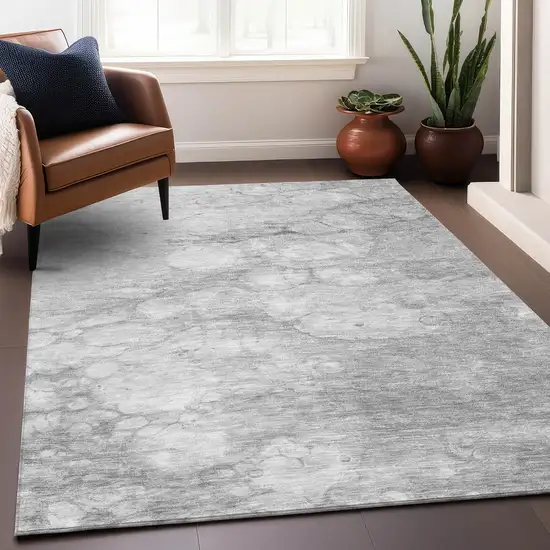 Silver And Gray Abstract Washable Area Rug With UV Protection Photo 5