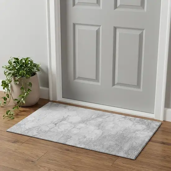 Silver And Gray Abstract Washable Area Rug With UV Protection Photo 1