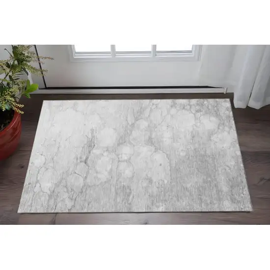 Silver And Gray Abstract Washable Area Rug With UV Protection Photo 3