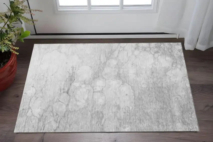 Silver And Gray Abstract Washable Area Rug With UV Protection Photo 3