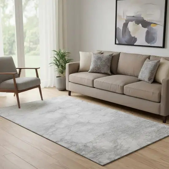Silver And Gray Abstract Washable Area Rug With UV Protection Photo 1